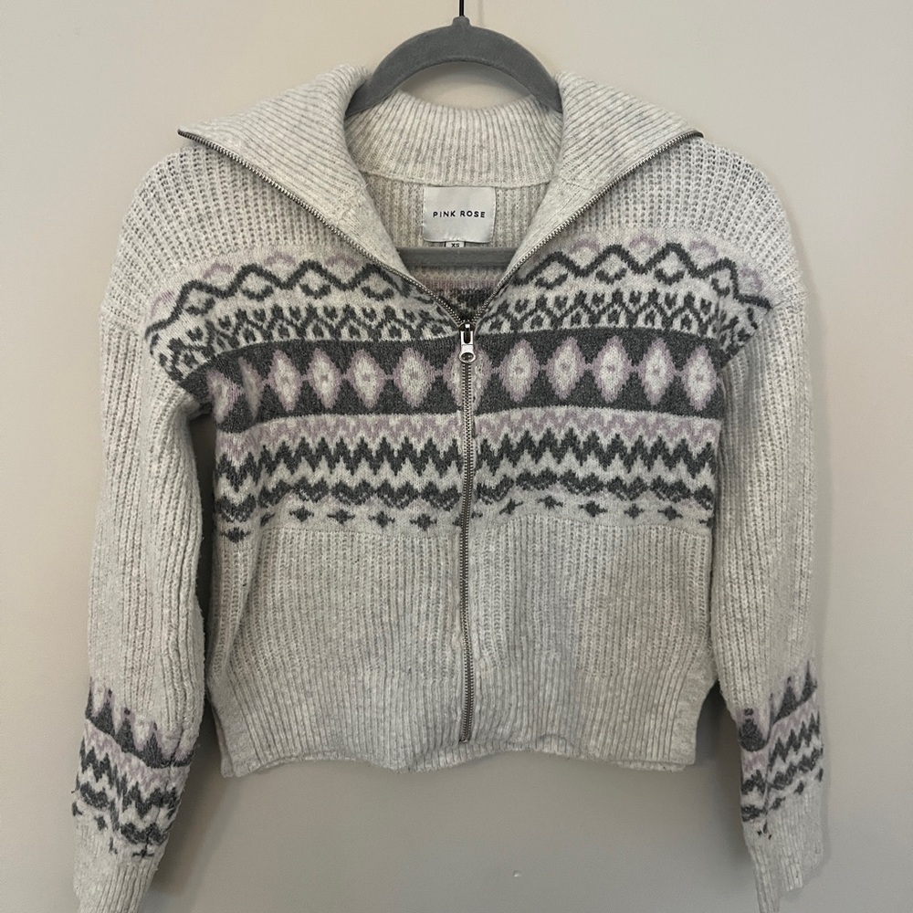 Pink Rose Women's Cream and Gray Patterned Cardigan